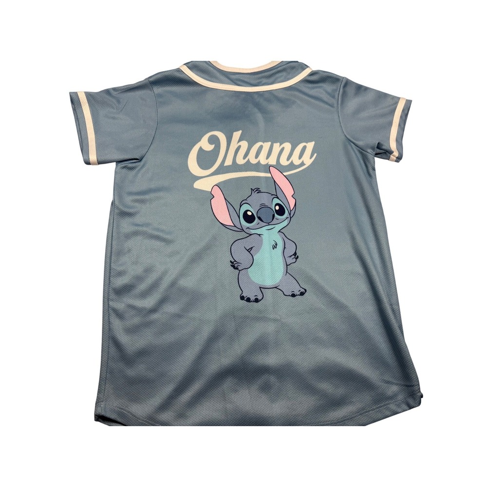 Disney Kids Stitch Ohana Baseball Jersey Shirt 14 Blue Lilo Graphic Sporty - Picture 2 of 7